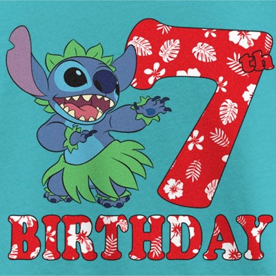 Lilo & Stitch Girl's Lilo & Stitch 7th Birthday Hula Dance T-Shirt - Tahiti Blue - Medium — фото 2