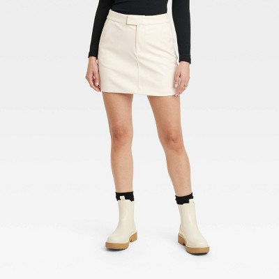 Women's Faux Leather Mini Skirt - A New Day™ Cream Xl : Target