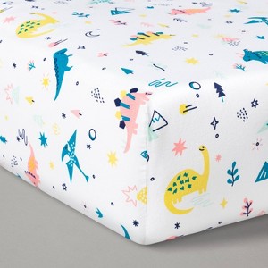 Fitted Crib Sheet Dinos Warm/Pink - Cloud Island Pink/Teal