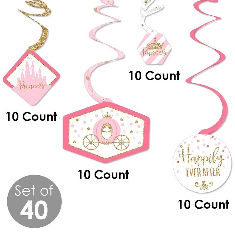 Big Dot of Happiness Little Princess Crown - Pink and Gold Princess Baby Shower or Birthday Party Hanging Decor - Party Decoration Swirls - Set of 40, 5 of 9