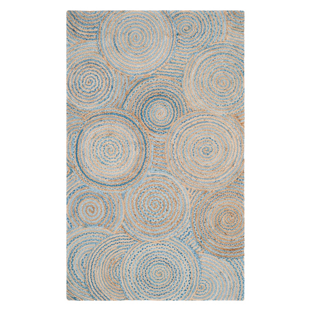 5'x8' Stripe Woven Area Rug Natural/Blue - Safavieh