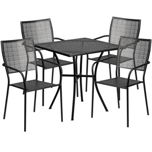 Emma and Oliver Commercial Grade 28" Square Metal Garden Patio Table Set w/ 4 Square Back Chairs - 1 of 4