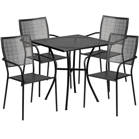 Emma and Oliver Commercial Grade 28" Square Metal Garden Patio Table Set w/ 4 Square Back Chairs - image 1 of 4