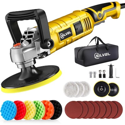 SILVEL Buffer Polisher, 1600W 7 Inch/6 Inch Polisher for Car Detailing, Wax Machine, 7 Variable Speed, with 6 Foam Pads, 3 Wool Pads, Packaging Bag