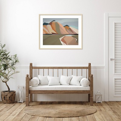 41" x 33" Earth Tone Abstract Landscape Lithograph with Brown Wood Frame