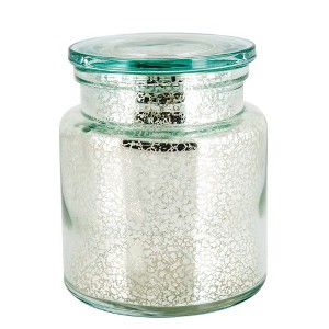 Athena Cotton Ball Jar Blue/Silver - Allure Home Creations: Glass Bathroom Storage, 16.75oz Capacity, Easy to Clean - 1 of 4