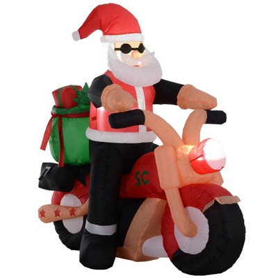 HOMCOM 5' H Christmas Holiday Yard Inflatable Outdoor Light Up LED Decoration Santa Claus Riding a Motorcycle