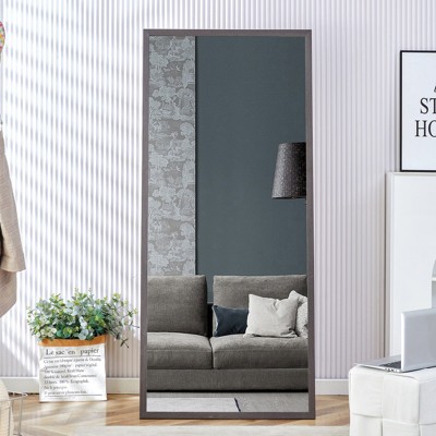 Glasflength Full Length Mirrors Floor Standing Wall Mirror, Bedroom Foyer Clothing Store Wall Mounted Mirror, Wooden Frame Square Gray 31.5"*71"