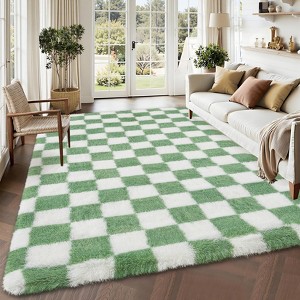 Coucheta Fluffy Checkered Area Rug, Premium Shag Carpet, Soft Plush High-Pile Mat for Bedroom, Living Room, Nursery &Kids Room, Multiple Sizes&Colors - 1 of 4