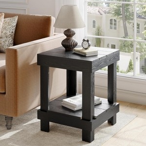 Tribesigns All Wooden Square End Table with 2 Storage Shelves, Farmhouse Side End Table for Living Room, Chairside Table for Small Spaces - 1 of 4