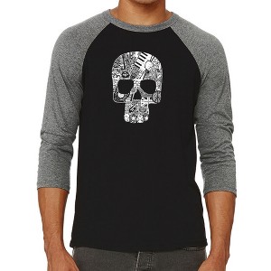 LA Pop Art Rock n Roll Skull - Men's Raglan Baseball Word Art T-Shirt - 1 of 4
