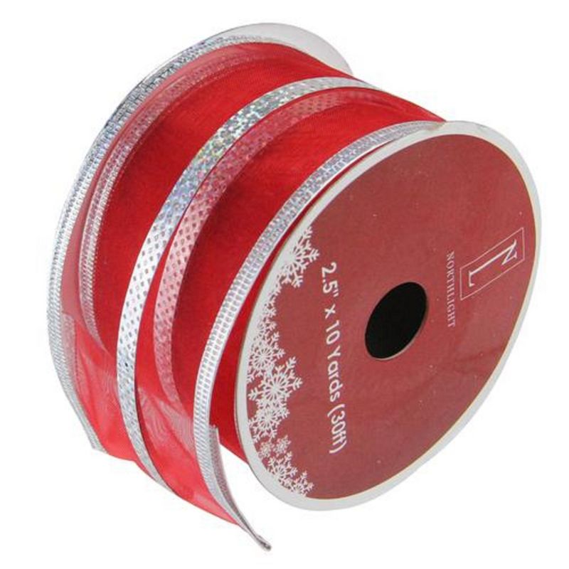 Northlight Red and Silver Striped Christmas Wired Craft Ribbon 2.5" x 10 Yards, 1 of 3