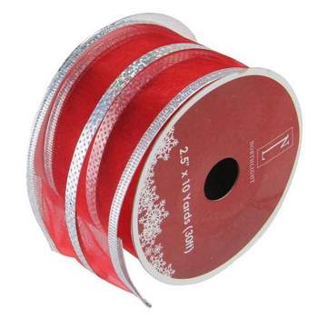 Northlight Red and Silver Striped Christmas Wired Craft Ribbon 2.5" x 10 Yards