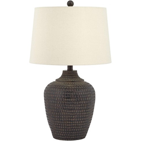 360 Lighting Alese 25 1/2" High Farmhouse Rustic Table Lamp Earthen Brown Wood Finish Hammered Base Single Oatmeal Shade Living Room Bedroom Bedside - image 1 of 4