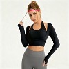 Women's Fake Two-Piece Long Sleeve Cropped Sports Top Gym Yoga Activewear with Hollow-Out Design - 3 of 4