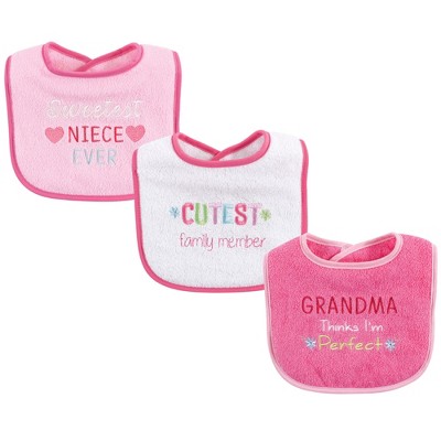 Image of Luvable Friends Baby Girl Cotton Drooler Bibs with Fiber Filling 3pk, Girl Family, One Size