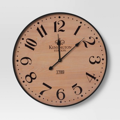 26" Wood Wall Clock Pine Finish Black - Threshold™
