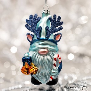 Charming Blue Gnome with Antlers Glass Christmas Ornament| OrnamentallyYou - 1 of 4