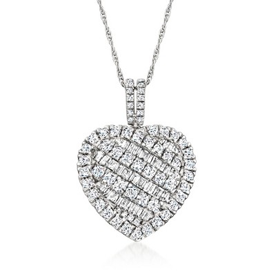 Ross-Simons 2.00 ct. t.w. Baguette and Round Heart Pendant Necklace in Sterling Silver