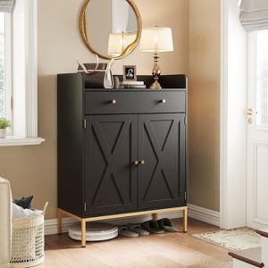 4-Tier Shoe Storage Cabinet, Metal Legs & Adjustable Shelves, Wooden Shoe Rack Organizer - 1 of 4
