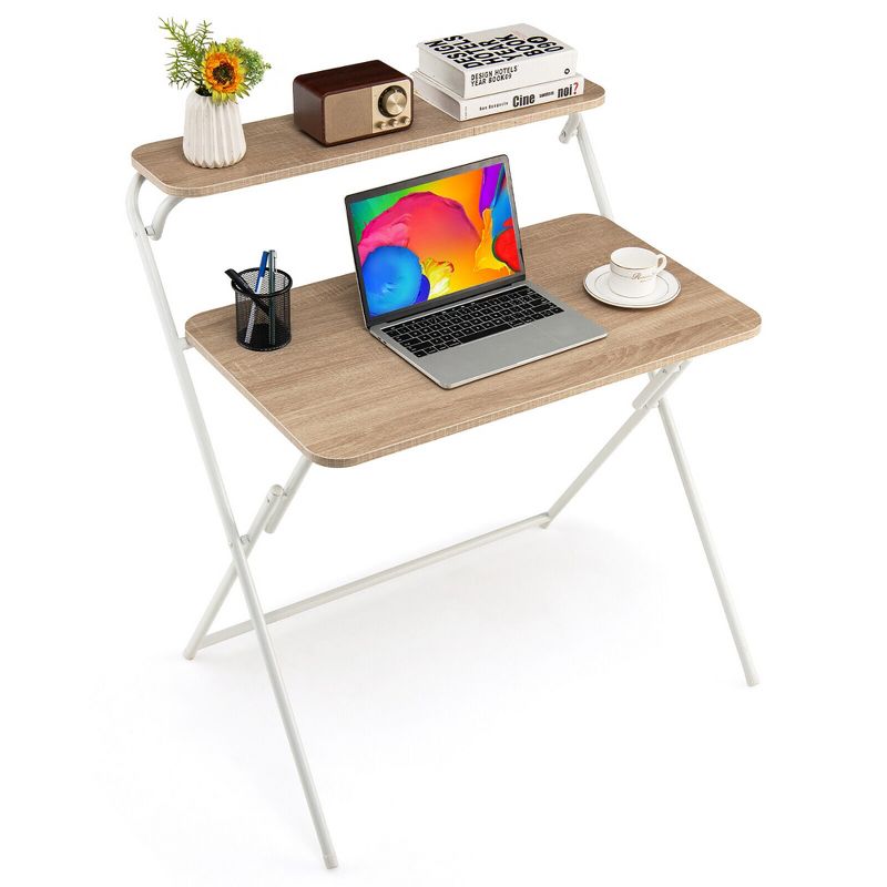 Tangkula 2-Tier Folding Computer Desk Laptop Table Home Office No Assembly Required, 1 of 11
