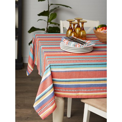 Verano Stripe Multicolor Cotton Square Tablecloth, 52x52