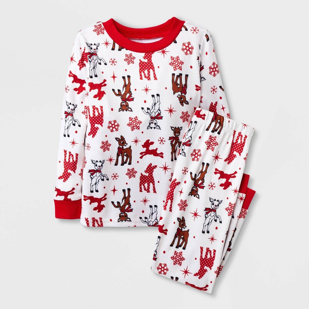 Toddler 2pc Rudolph the Red-Nosed Reindeer Hacci Snug Fit Pajama Set - White/Red 4T