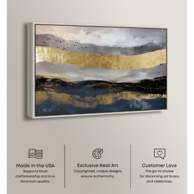 Rivers of Gold Blue Abstract Canvas Art with Silver Floater Frame
