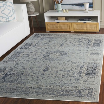 Light Blue Rectangular Washable Reversible Viscose Area Rug 5' x 7'