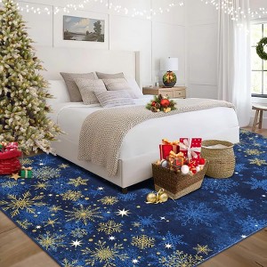 Christmas Snowflake Area Rug with Non-Slip Backing, Machine Washable Low Pile Carpet for Living Room and Bedroom Holiday Decor - 1 of 4