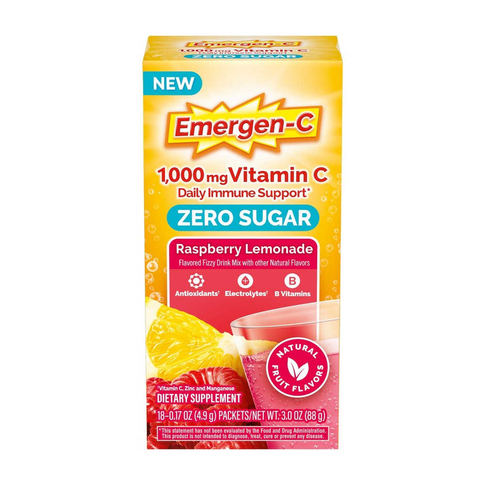 Photos - Vitamins & Minerals Emergen-C Zero Sugar Raspberry Lemonade Vitamins - Raspberry Lemonade - 3oz/18ct