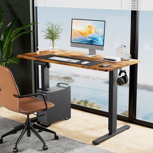 Osparple Home Office Desk Modern Standing Desk with Hook Adjustable Height Computer Desk for Office, Study, Brown - 1 of 4