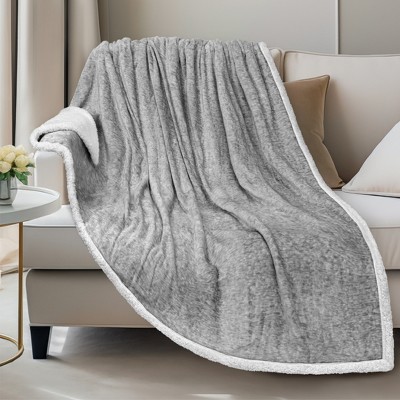 Light Gray Reversible Sherpa Fleece Throw Blanket