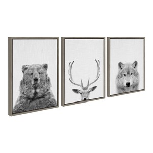 Kate and Laurel Sylvie Bear Deer and Wolf Framed Canvas by Simon Te of Tai Prints, 3 Piece 18x24, Gray - 1 of 4