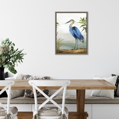 Blue Heron Portrait Framed Canvas Wall Art in Sylvie Graywash