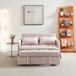 VASIP "55.5" Wide Twins Pull Out Sleeper Sofa Bed - Khaki Velvet Upholstered Convertible Couch for Small Spaces - 1 of 4