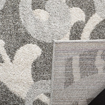 Grey and Light Grey Floral Synthetic Area Rug