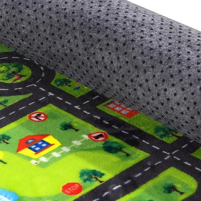 8' x 10' Kids Playmat - City Traffic Road Rug, Non-Slip Educational Carpet for Playroom, Nursery, Classroom - Black