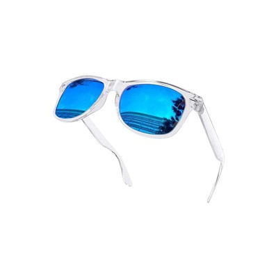Attop Polarized Sunglasses Retro Square Design Sunglasses UV400 Fashion, Clear Frame, Blue Lenses