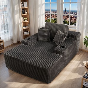 XIZZI 67" Oversized Chaise Lounge Indoor, No Assembly Required, Upholstered Sofa Bed with Throw Pillows & Optional Cup Holder for Extra Comfort - 1 of 4
