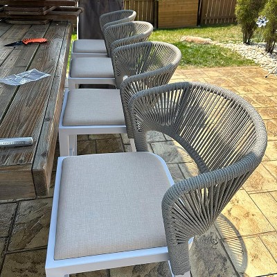 PURPLE LEAF Counter Height Stool Set of 2 Modern Aluminum Rattan Wicker Outdoor Barstools with Backrest and Cushion for Kitchen Lawn Pool Bar Chairs