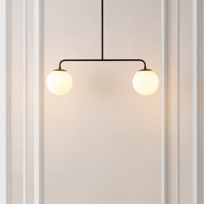 Conyer Matte Black Extendable Pendant with White Globe Shades