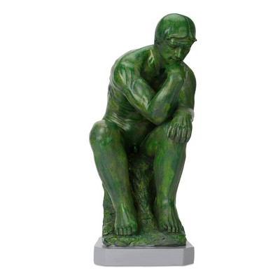 Green Resin Thinker Statue with Solar Spotlight