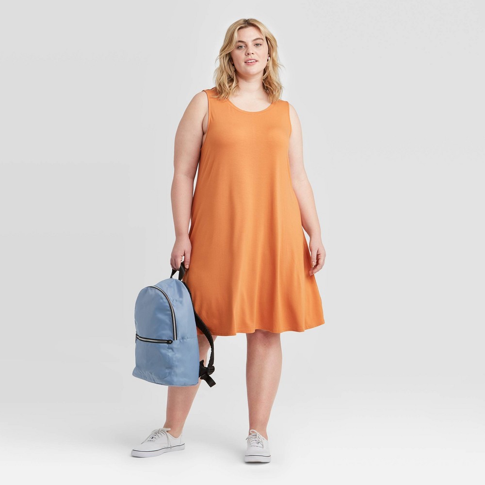 Women's Plus Size Sleeveless Knit Swing Dress - Ava & Viv Orange 3X was $15.0 now $10.0 (33.0% off)