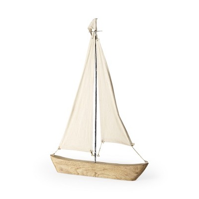HomeRoots 32" Brown Wood and Fabric Sailboat Tabletop Sculpture