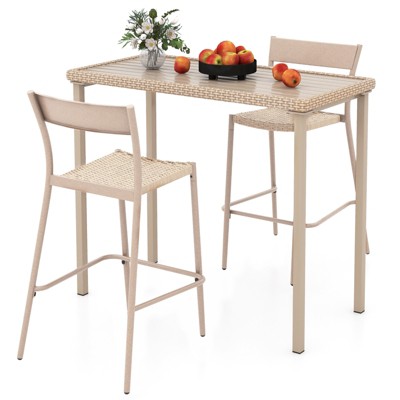 Tangkula 3 Pieces Patio Bar Table Set Outdoor Bar Height Table & 2 Armless Chairs