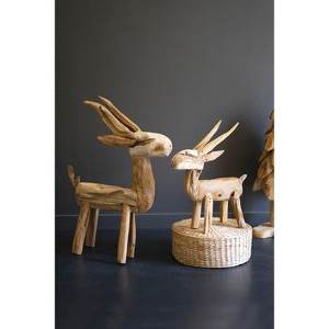 Rustic Teak Reindeer 30.5"H & 20"H, Natural Wood Handmade Christmas Decor (Set of 2) By Kalalou - 1 of 4