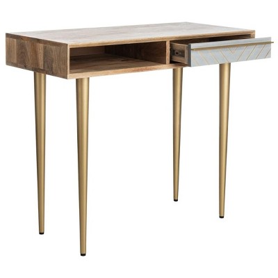 Leni Transitional Home Office Desk with Chevron Brass Inlay