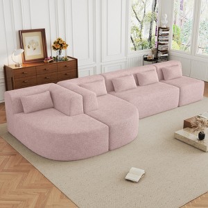 Modular Boucle Floor Couch Set, Modern Compressed Foam Sectional Sofa with Two Chaise Lounge - 1 of 4