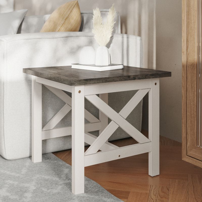 Flash Furniture Jasper Farmhouse Style Solid Wood End Table with Traditional Crisscross Accents, 3 of 11